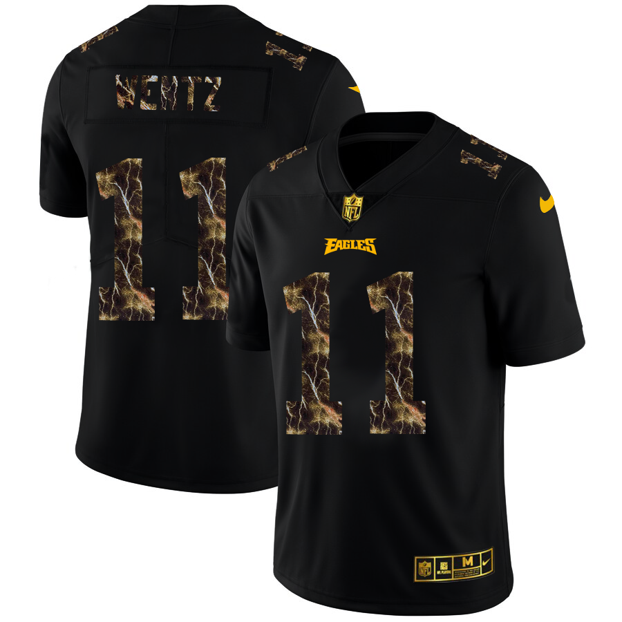 2020 Philadelphia Eagles #11 Carson Wentz Men Black Nike Flocked Lightning Vapor Limited NFL Jersey